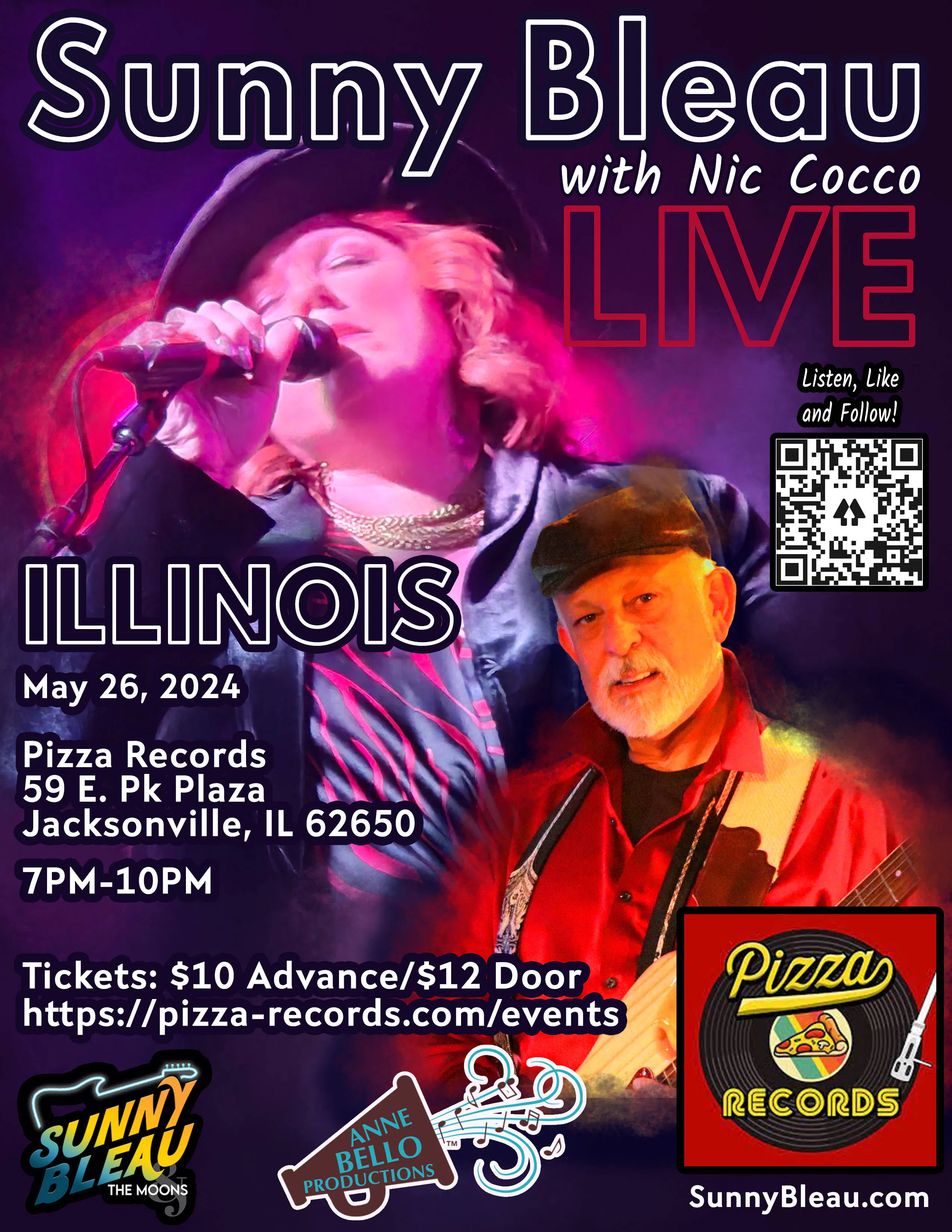Sunny Bleau and the Moons at Pizza Records with Devin Williams event banner