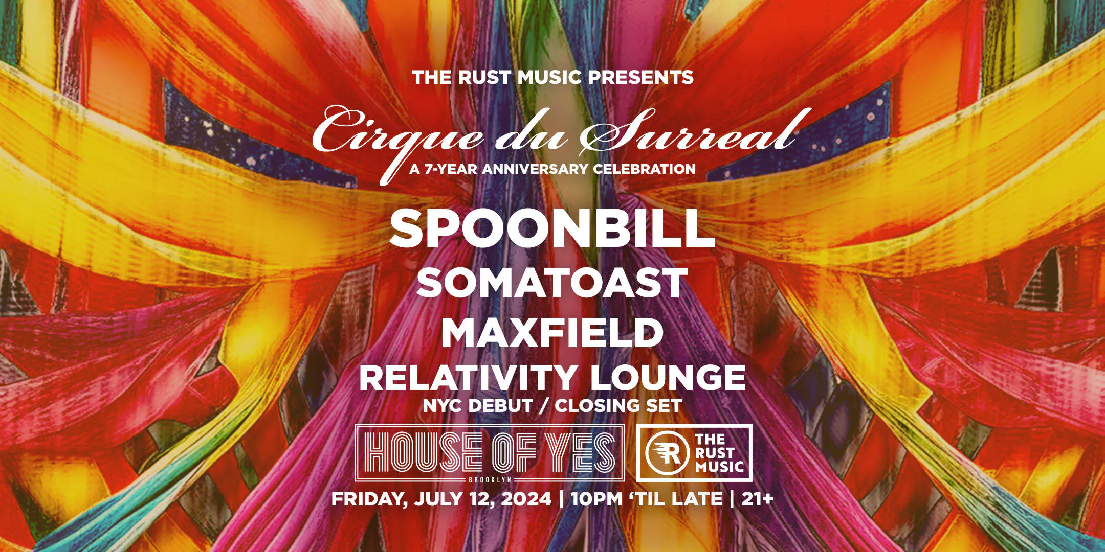 THE RUST PRESENTS · Spoonbill · Somatoast · Maxfield event banner