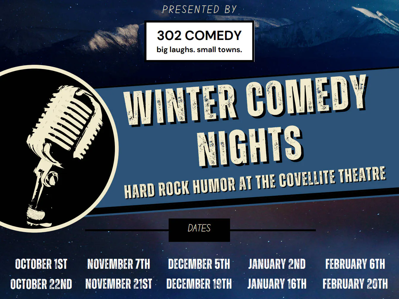 Covellite Comedy Nights Presented by 302 Comedy event banner