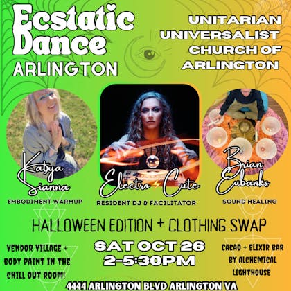 Ecstatic Dance Arlington Halloween 10.26 w/ DJ Electrocute event banner