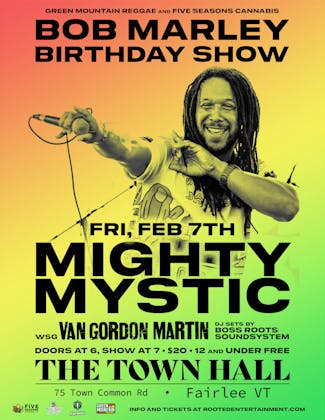 Green Mountain reggae Presents: Mighty Mystic w/ Van Gordon Martin at THE TOWN HALL event banner