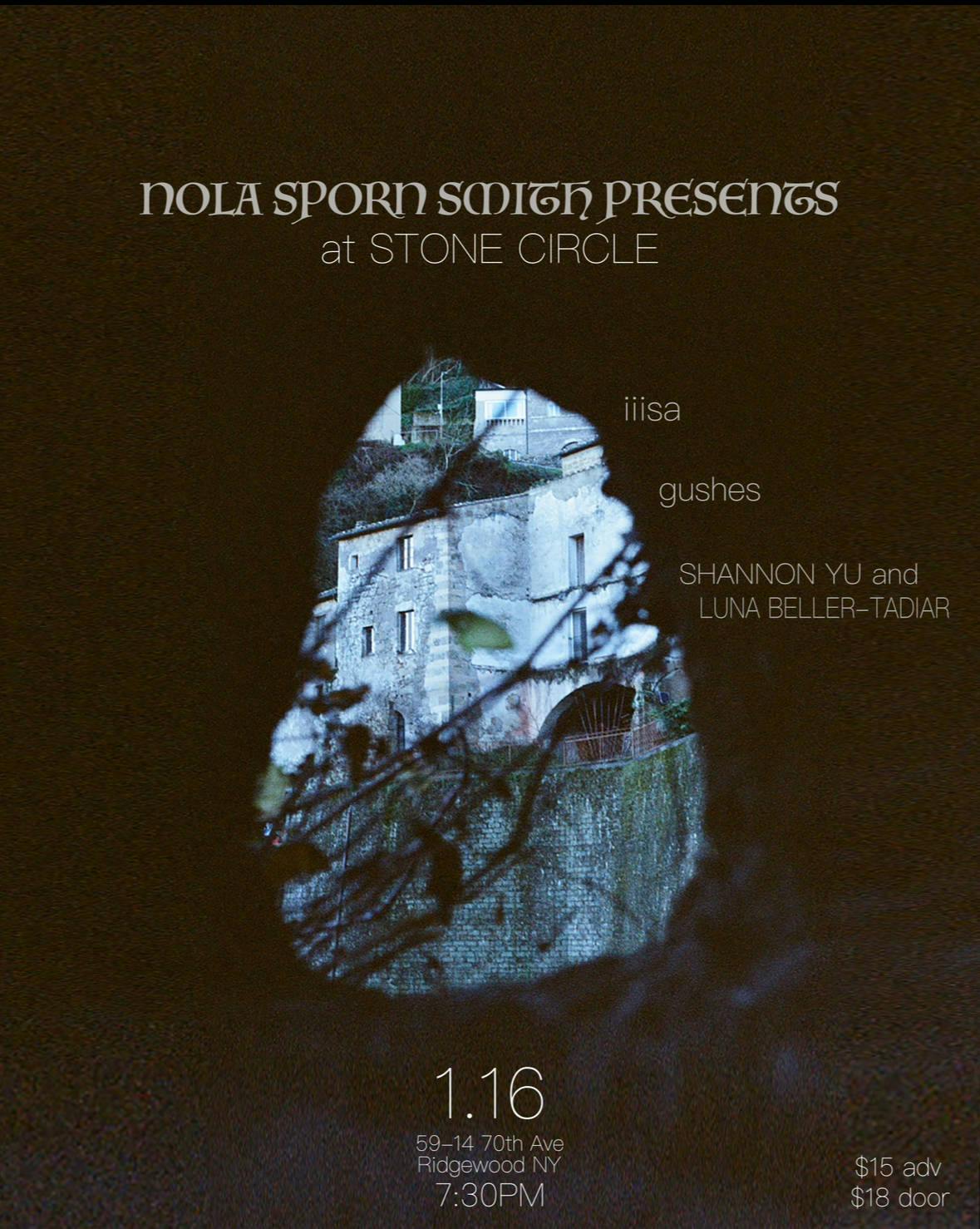 Nola Sporn Smith presents iiisa / gushes / Shannon Yu and Luna Beller-Tadiar event banner