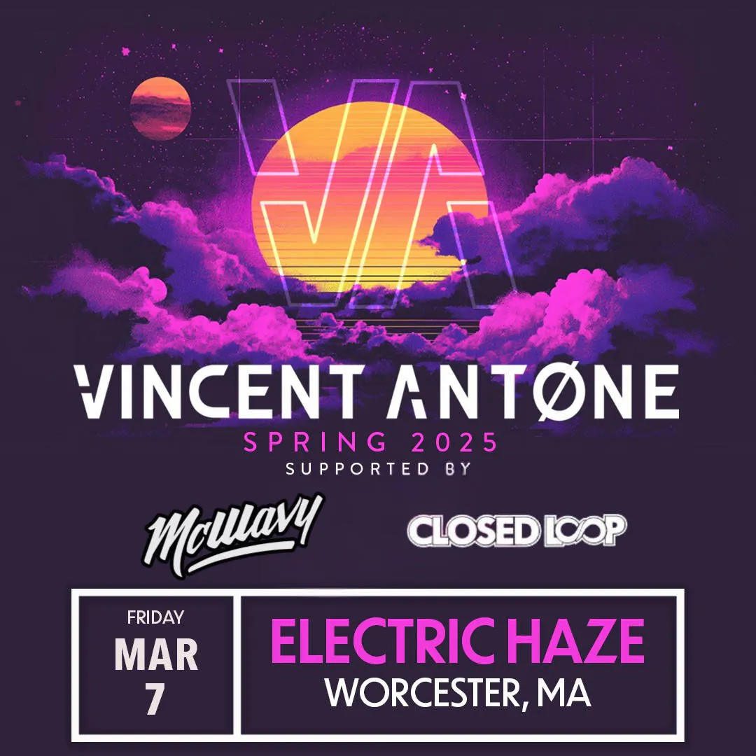 Vincent Antone w/ McWavy event banner