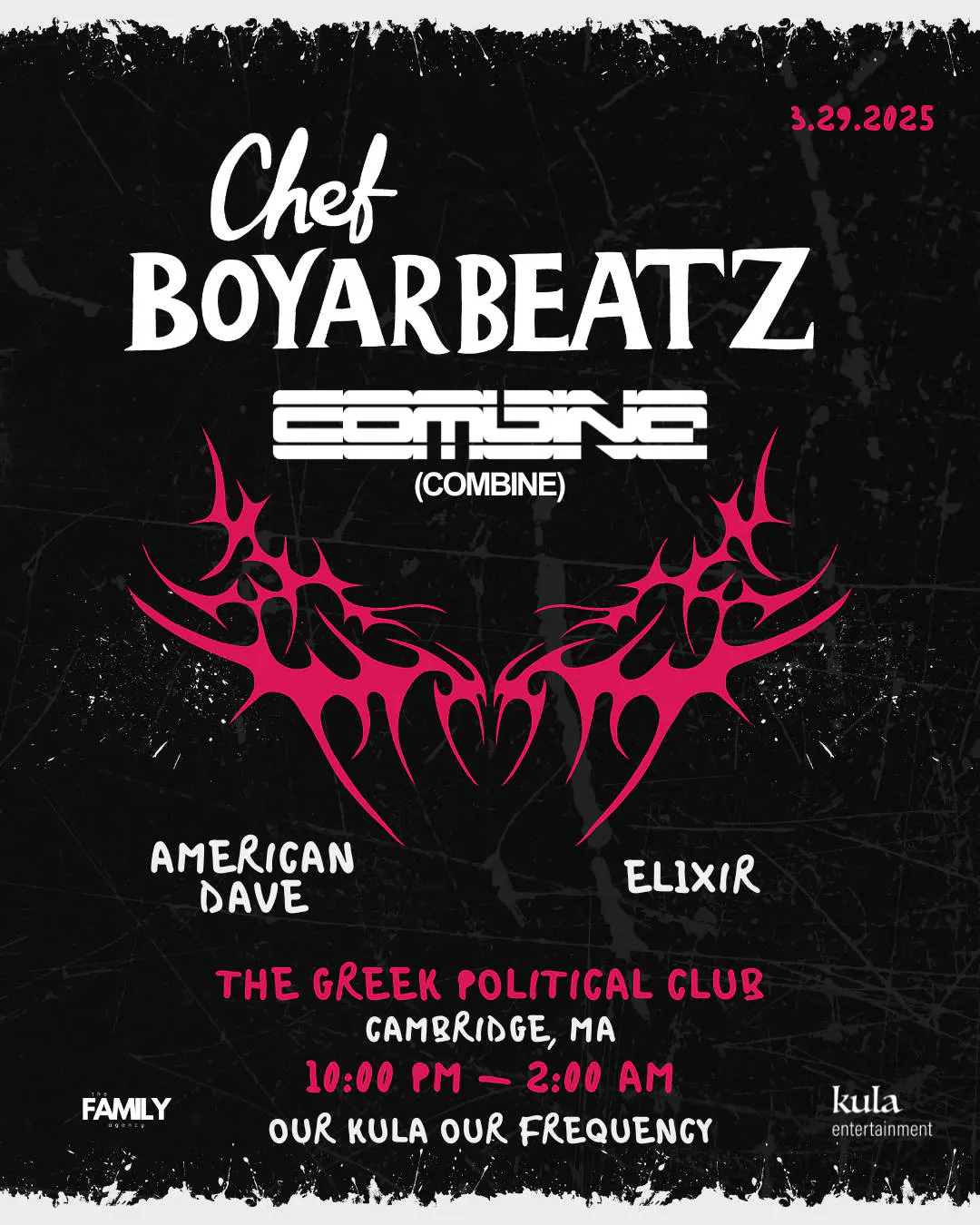 Kula & The Family Presents: Chef Boyarbeatz, Combine, American Dave & El1xir event banner