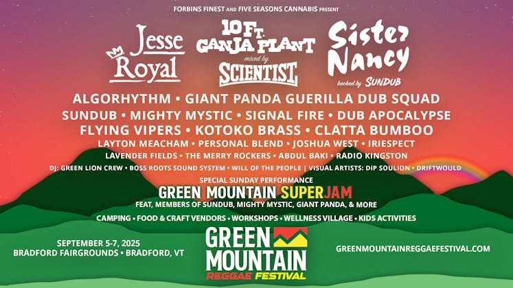 2025 Green Mountain Reggae Festival event banner
