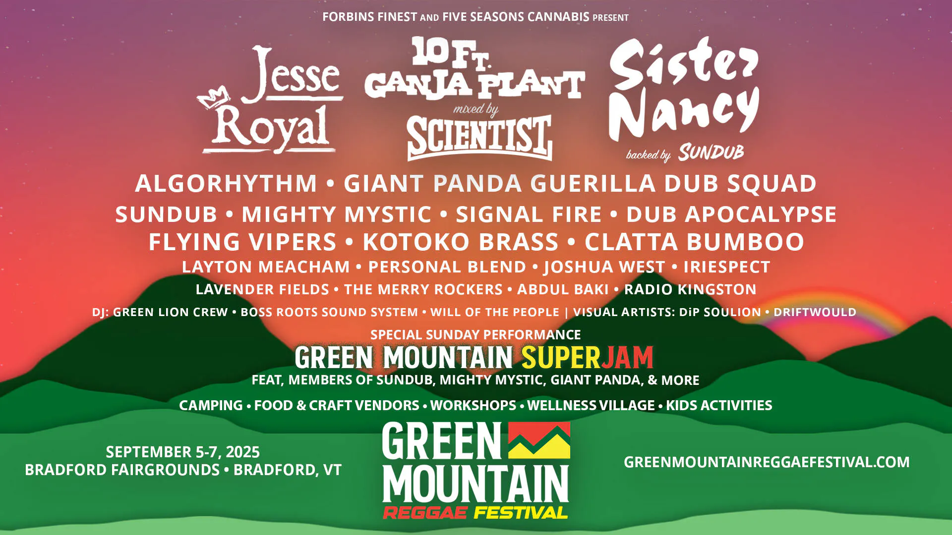 2025 Green Mountain Reggae Festival event banner
