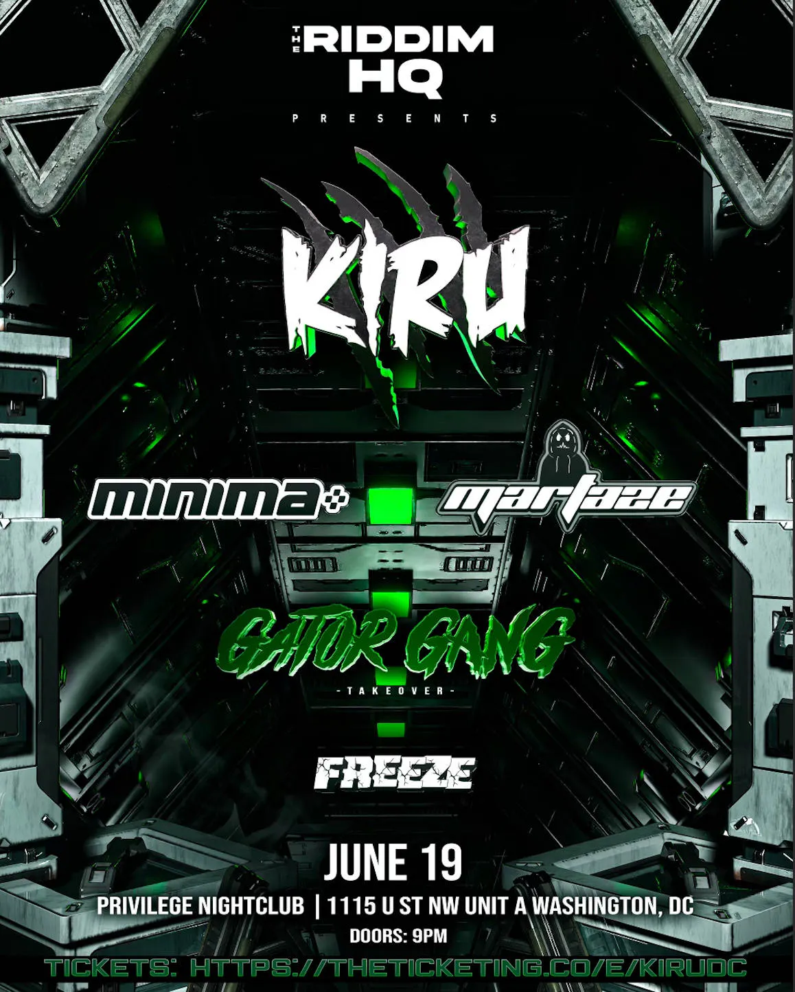 The Riddim HQ Presents: Kiru, Minima, Martaze & Gator Gang Takeover event banner